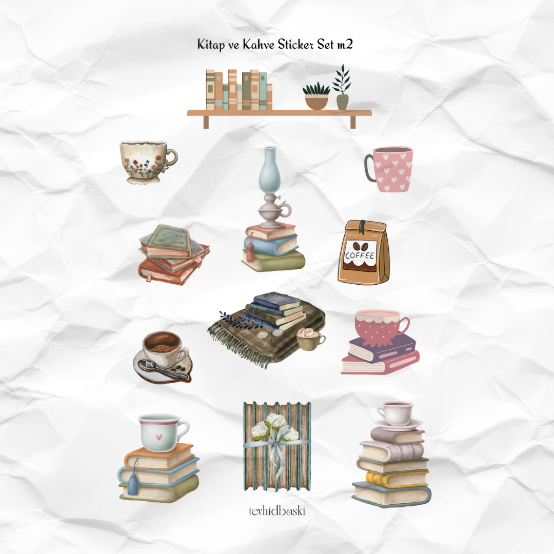 kitapvekahvestickerm2 Kitap ve Kahve Sticker Set 2 - Görsel 1